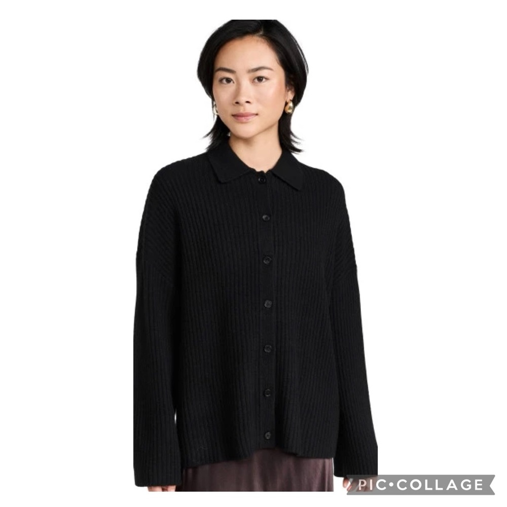 Reformation Black Ribbed Cardigan